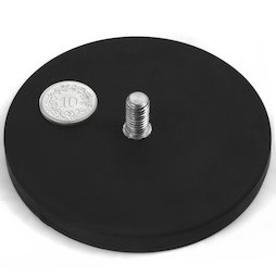 GTNG-88, aimant en pot caoutchouté avec goupille filetée, Ø 88 mm, pas de vis M8