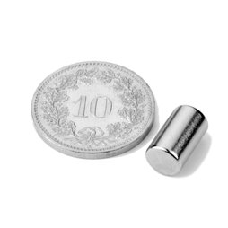 S-06-10-N, Staafmagneet Ø 6 mm, hoogte 10 mm, neodymium, N40, vernikkeld