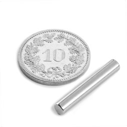 S-04-25-N, Staafmagneet Ø 4 mm, hoogte 25 mm, neodymium, N42, vernikkeld
