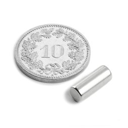 S-05-14-N, Rod magnet Ø 5 mm, height 13.96 mm, neodymium, N45, nickel-plated