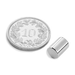 S-06-08-N, Staafmagneet Ø 6 mm, hoogte 8 mm, neodymium, N48, vernikkeld