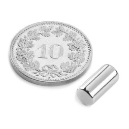 S-05-10-N, Staafmagneet Ø 5 mm, hoogte 10 mm, neodymium, N45, vernikkeld