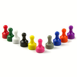 M-PIN/mixed, Magneetpins 'Player' gemengd, prikbordmagneten in de vorm van een speelfiguur, 10 stuks per set, 10 versch. kleuren